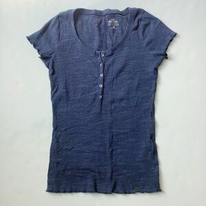 Hollister Navy Ribbed Short Sleeve Henley Top